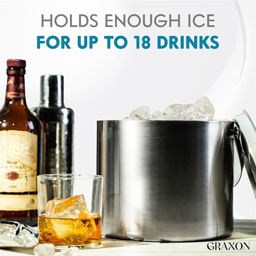 Ice Bucket (3 Liter) Stainless Steel Double Wall Insulated Ice Bucket with Lid & Scoop, Ice Buckets for Parties, Handle, K...