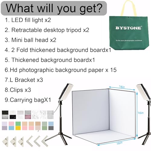 BYSTONE Upgrade Light Box Photography,Portable Photo Studio 16x16 inch Professional Shooting Tent Kit with 288pcs LED Ligh...