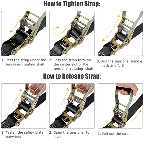 4 Pack 2 Inch Ratchet Straps Heavy Duty 20ft Tie Down Straps Ratchet with Double J Hook, 8000 LBS Break Strength, Cargo Ra...