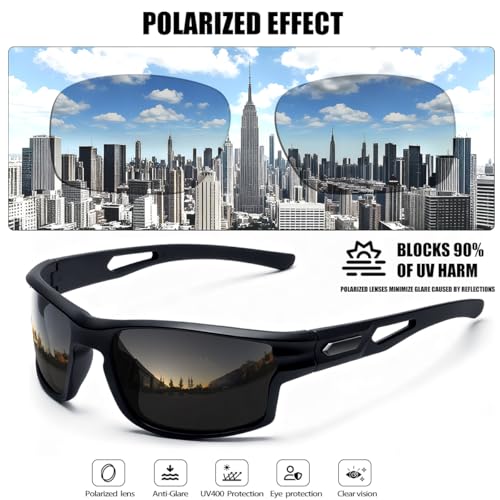 SQOQS Polarized Sports Sunglasses for Men UV400 Protection, Lightweight Wrap Around Sun Glasses for Fishing Cycling Running