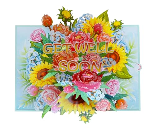 PQ Bees Get Well Pop Up Cards for Women, 3D Encouragement Get Better Soon Card, Colorful Thinking of you 3D for Speedy Sur...