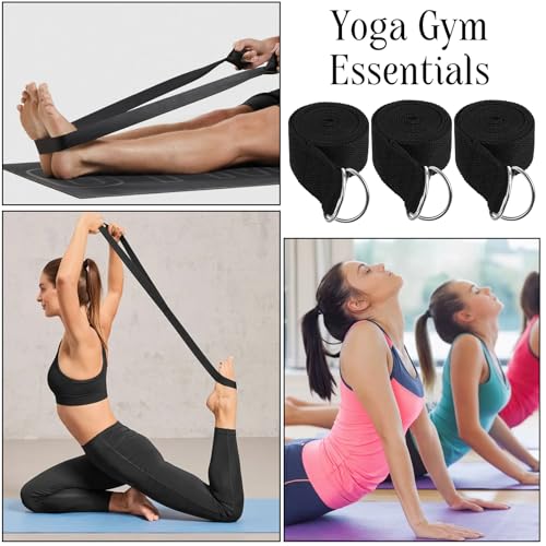 12 Pack Yoga Straps for Stretching, 6 Ft Black Exercise Bands with Adjustable D Ring Buckles for Pilates, Gym Fitness, Fle...