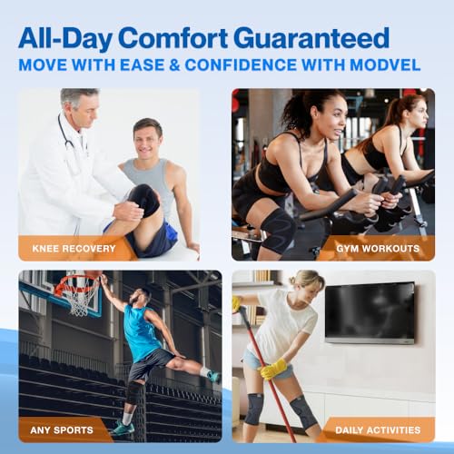 Modvel 2 Pack Knee Brace for Women & Men - Workout Knees Compression Sleeve for Knee Pain Relief Joint Support for ACL, Ar...