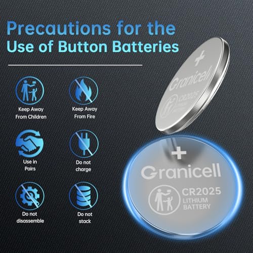 Granicell 2025 Battery Compatible with Apple AirTag CR2025 Lithium 3V Coin Battery for Child Safety, Suitable for Key Fob...