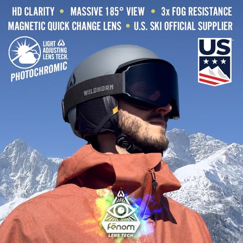 Wildhorn Maxfield Pro Photochromic Ski Goggles for Men & Women – Fenom Lens, 185° Wide View, 3X Anti-Fog, Anti-Scratch