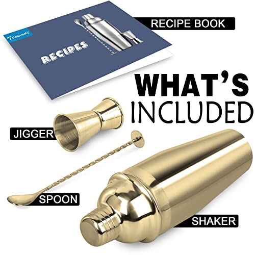 Tiawudi Large 24oz Cocktail Shaker Set, Stainless Steel 18/8 Martini Mixer Shaker with Built-in Strainer, Measuring Jigger...