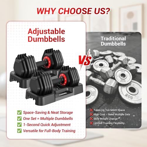 Updated Adjustable Dumbbells Set (25 LB/50 LB/56 LB/112LB), Weights Dumbbell Set with Anti-slip Grip & Storage Solution, C...