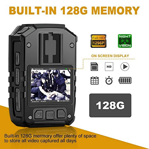 CammPro I826 1296P HD Police Body Camera,128G Memory,Waterproof Body Worn Camera,Premium Portable Body Camera with Audio R...