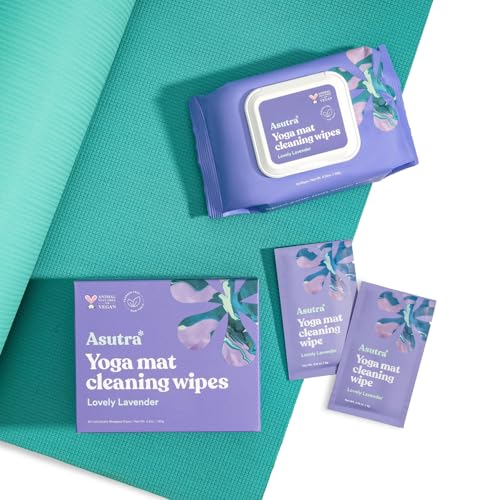 ASUTRA Yoga Mat Cleaning Wipes (Lovely Lavender), 1 Pouch (30 Wipes) - No Slippery Residue, Deep-Cleansing for Fitness Gea...