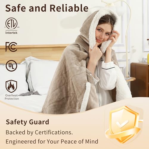 ESTINGO Wearable Heated Blanket Electric Throw, Heated Shawl with 6 Heating Levels and 1-4 Hours Auto Off, Heated Hoodie W...