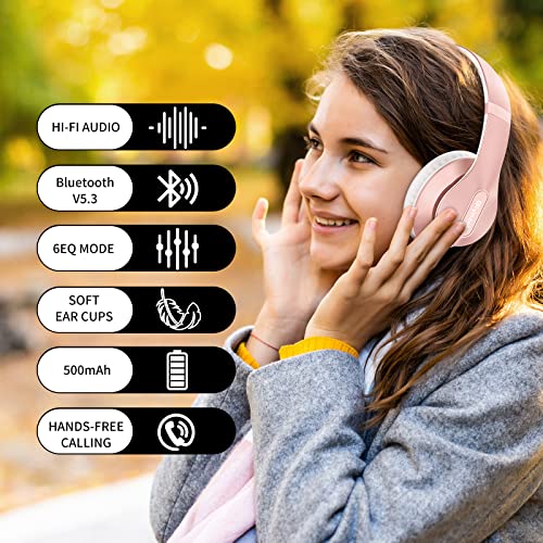 Glynzak Wireless Bluetooth Headphones Over Ear 65H Playtime HiFi Stereo Headset with Microphone and 6EQ Modes Foldable Blu...