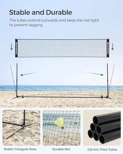 SONGMICS Badminton Net, Height Adjustable Volleyball Net, Pickleball Net for Junior Tennis, Kids, Indoor Outdoor Court, Fo...