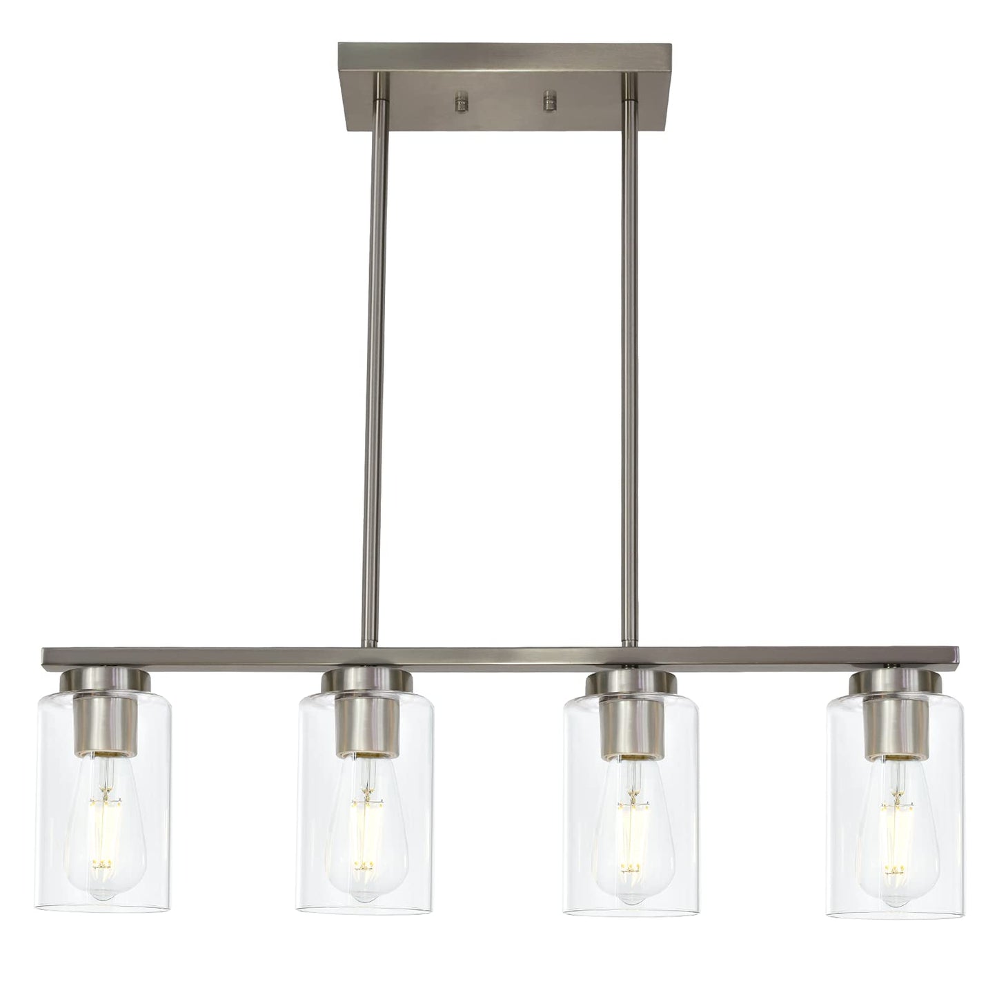 TODOLUZ Modern Kitchen Island Light, 4-Lights, Clear Glass Shades, Metal, Brushed Nickel