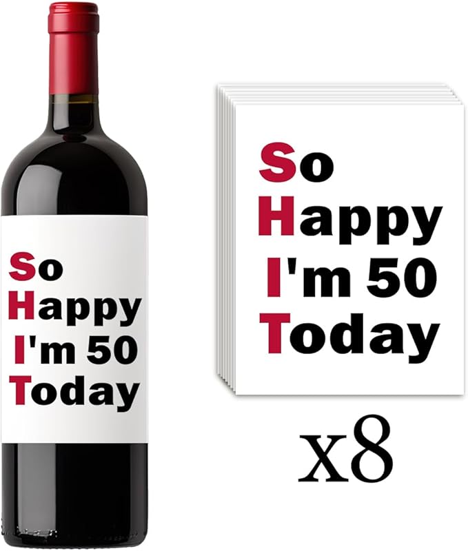 8 Pcs 50th Birthday Gifts for Women Her Him Wine Labels, 50 Years Old Birthday Gifts for Women, Happy 50th Birthday Party Decorations for Woman Man Wine Bottle Stickers, 50th Wine Bottle Labels