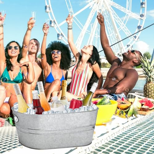 2 Pack 3 Gallon Galvanized Tub Ice Buckets for Parties Portable Beverage Tub Champagne Bucket Metal Ice Buckets for Cockta...