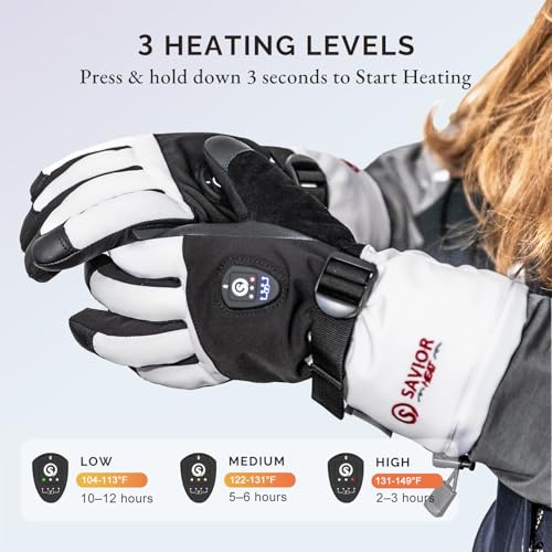 SAVIOR HEAT Heated Ski Gloves 2.0 for Men Women 7.4V 3000mAh Fast Charging Electric Rechargable Batteries 3M Thinsulate Wa...