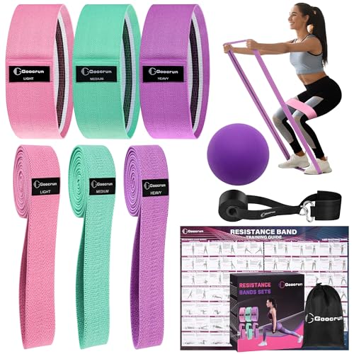 Goocrun Fabric Resistance Bands for Working Out, Wide Booty Belt with Multiple Resistance Levels. Yoga Balance Balls. Grea...