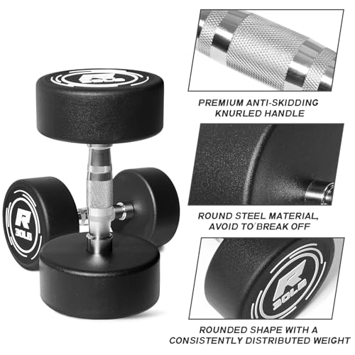RitFit 5-250 LBS PVC Encased Round Dumbbell sets with Knurled Handle and Optional Rack, Strength Training Equipment for Ho...