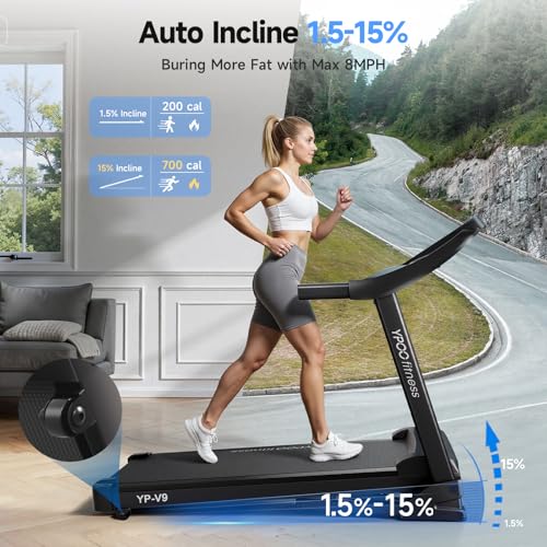 Treadmills for Home with Incline, Auto Foldable Running Treadmills, 8.0 MPH Walking Pad Treadmill with Bluetooth, 300 lbs ...