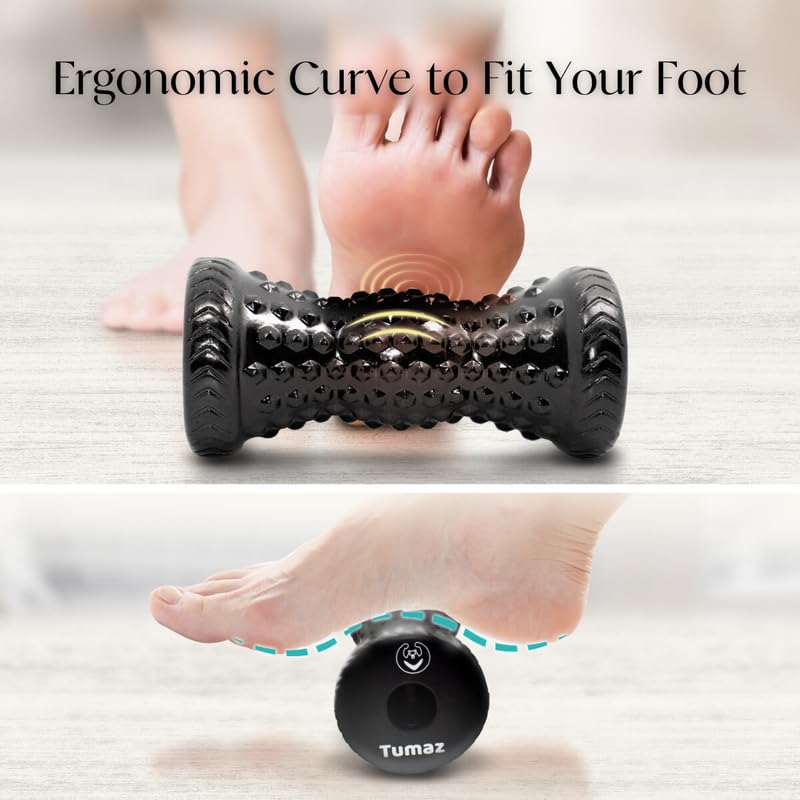 Tumaz Massage Ball & Foot Roller 3-in-1 Set with Spiky Ball, Lacrosse Ball, Massage Roller - Ergonomic Design to Relieve P...