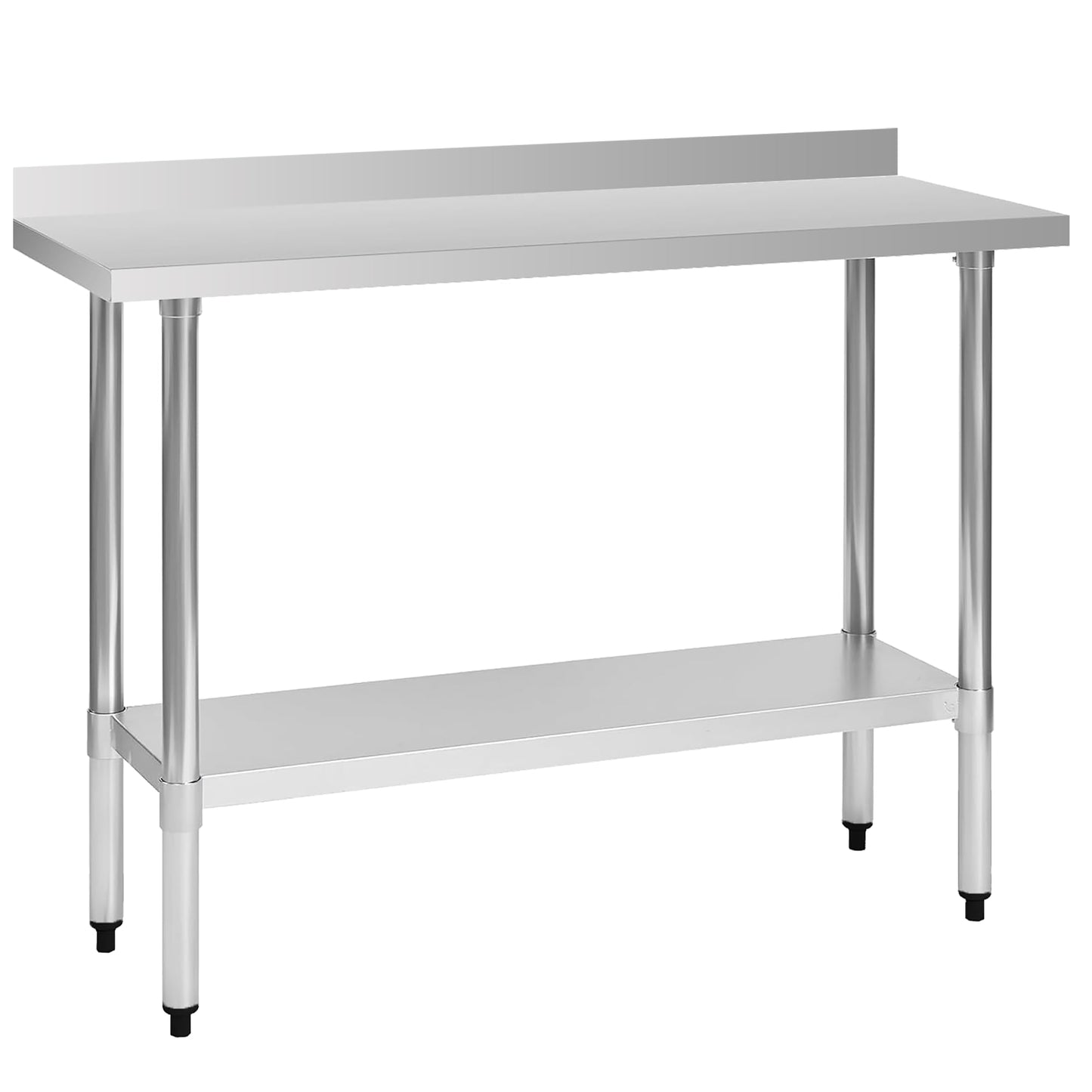 okeyolive Stainless Steel Work Table 18 x 48 Inch, NSF Commercial Prep Table with Undershelf, Heavy Duty Food Prep Workstation with Backsplash