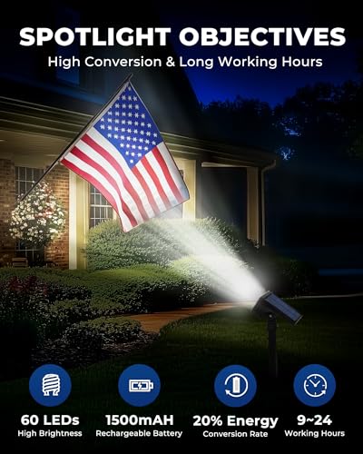 HGGH Solar Lights Outdoor Waterproof IP67, 60 LED 3 Lighting Modes Solar Spot Lights Outdoor for Yard Garden Pathway Lands...