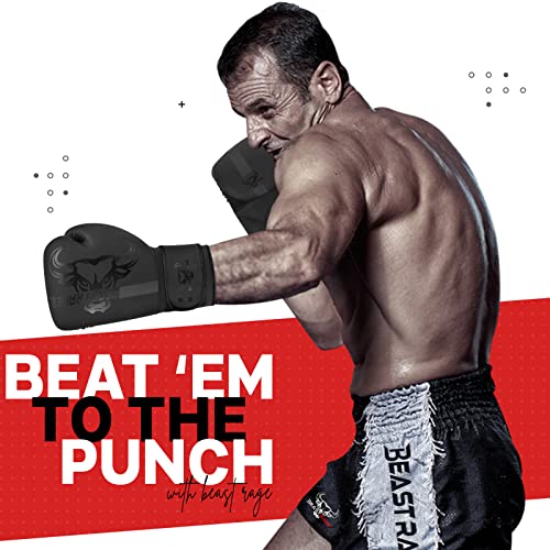 BEAST RAGE Boxing Gloves Muay Thai Kickboxing MMA Fight Bag Training Punch Hitting Workout Men Women Sparring Fitness Mitt...