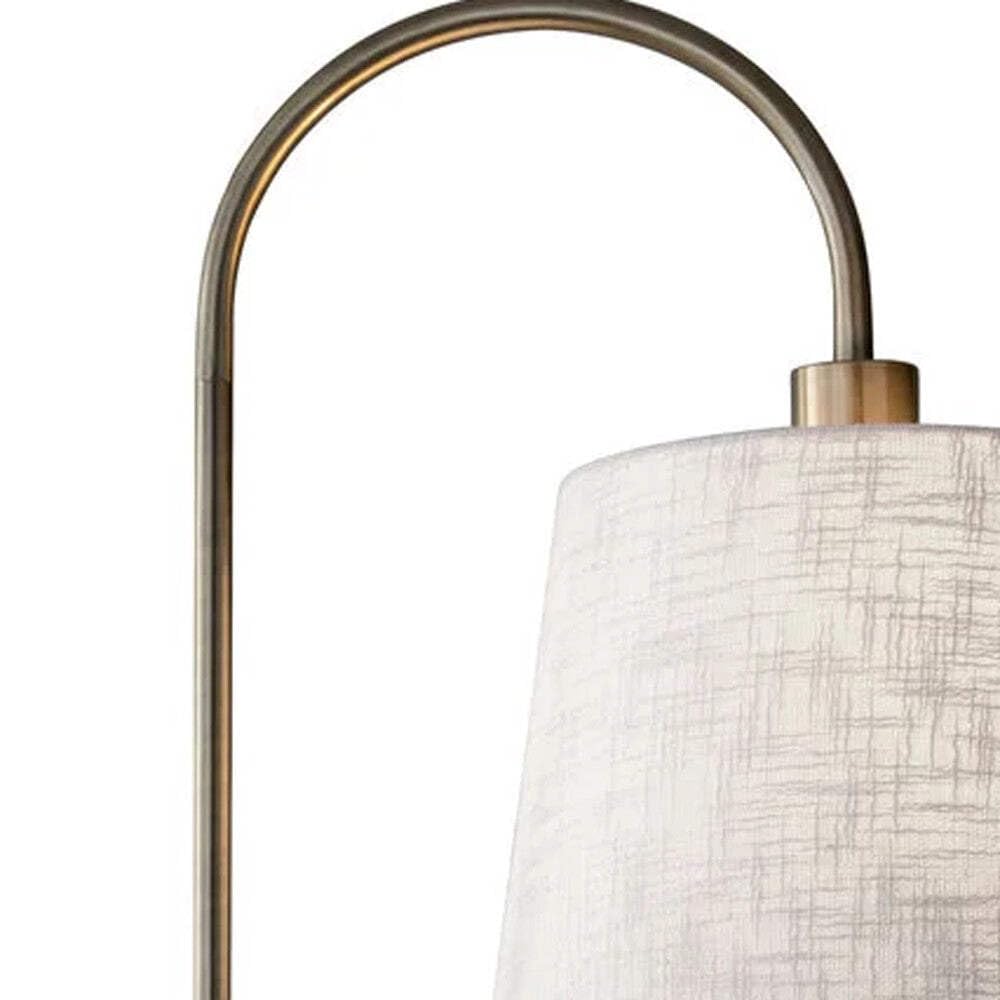 HomeRoots Brass Tray Table Floor Lamp with White Empire Shade, 65in Height