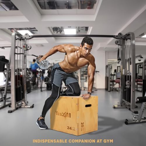 Yes4All Plyo Box, 3-in-1 Wooden Box Jumps for Home Gym, 450 lbs Boxes Step Up with Smooth Edges & Wide Built-in Handles fo...