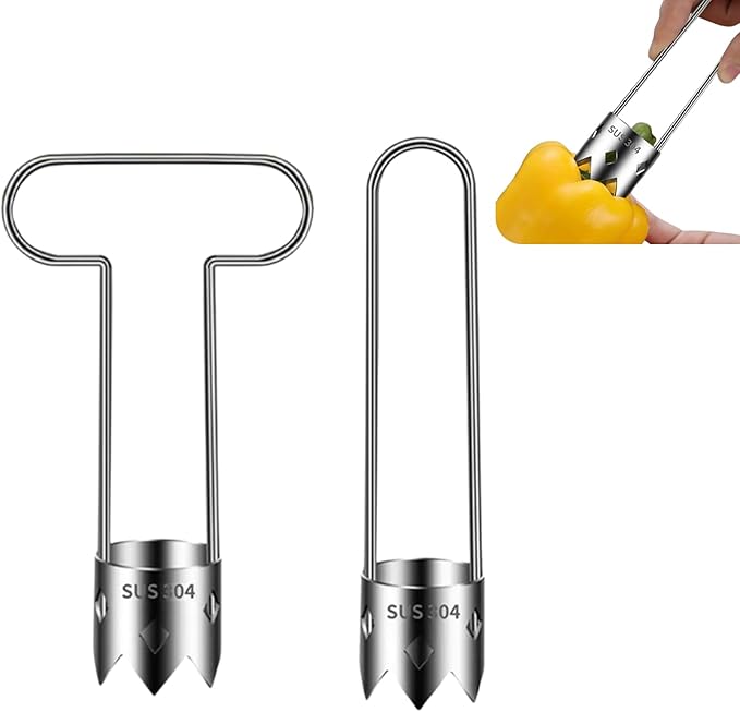 2pcs Pepper Seed Corer Remover, 304 Stainless Steel Fruit Vegetable Core Remover, Apple Peeler Slicer Corer, Suitable for Removing Cores of Vegetables and Fruits in Kitchen