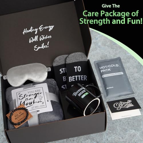 Get Well Soon Gifts for Men - Care Package with Plush Blanket, Mug, Socks, and so on - Get Well Basket for Men Dad Friend ...