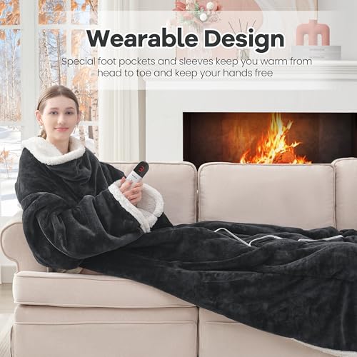Heated Blanket Wearable Electric Blanket with Foot Pocket and Sleeves, Heating Throw Blanket, Electric Snuggle Blankets, 6...