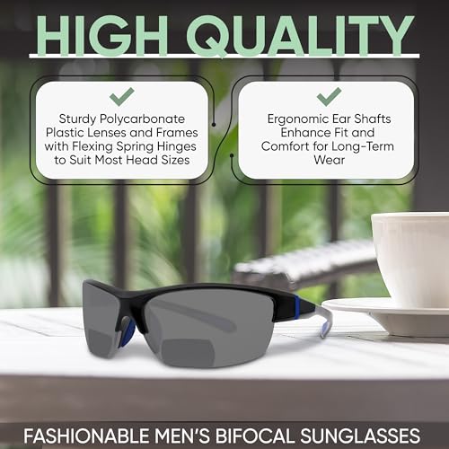 Yogo Vision Bifocal Sports Sunglasses Mens Wrap Around Half Rim Sunglasses Readers 3PK