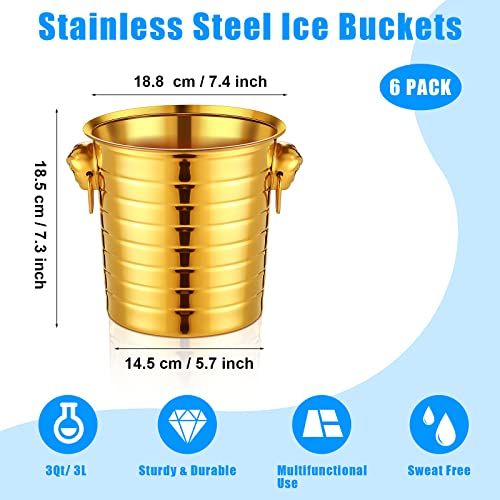 Pinkunn 6 Pack Stainless Steel Champagne Bucket 3 Qt Metal Ice Bucket Double Wall Wine Buckets with Handles Party Beverage...