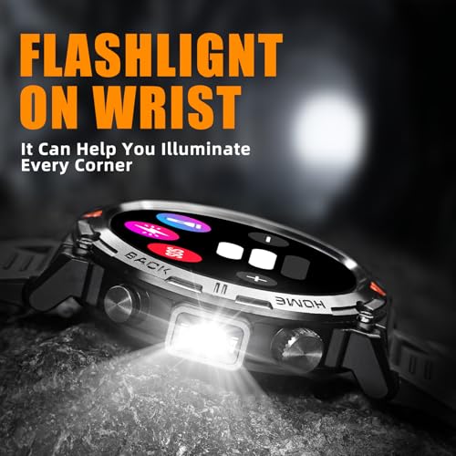 Military Smart Watches for Men Built-in GPS with LED Flashlight Compass, 3ATM Waterproof Rugged Tactical Smartwatch with T...