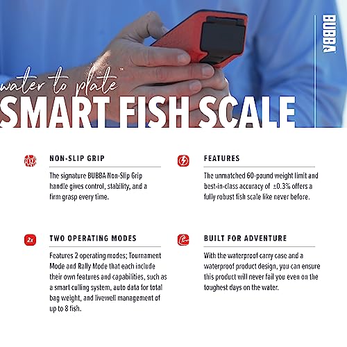 BUBBA Smart Fish Scale -Tournament Fishing Tool - Built in Fish Clip and Hook - 2 Modes, Digital Screen, 60lb Limit