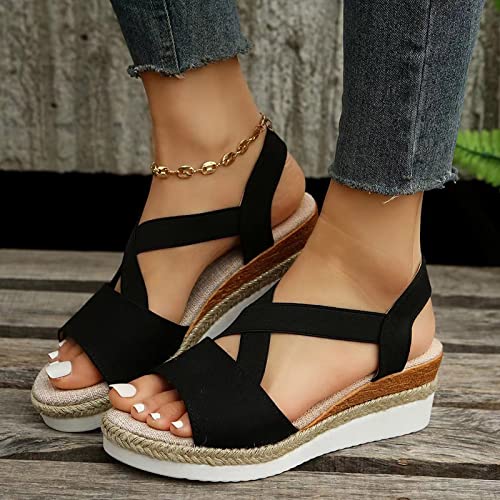 JEUROT Espadrilles Wedge Sandals for Women Open Toe Summer Dressy Sandal Ankle Strap Comfortable Platform Walking Shoes