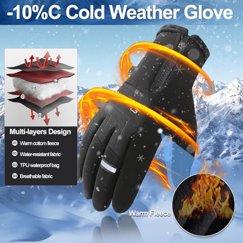 Otevan Winter Gloves for Men Women,Waterproof Thermal Sport Glove for Men and Women for Cycling Hiking Driving Running, Sn...