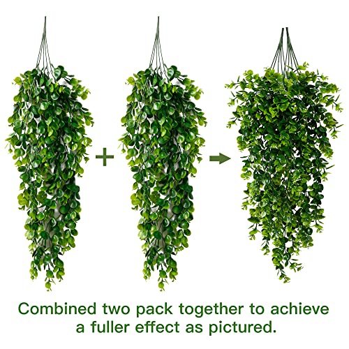 Sggvecsy 4 Pack Artificial Hanging Plants Fake Hanging Plant Faux Hanging Eucalyptus Plants UV Resistant Plastic Plants fo...