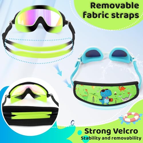 Vvinca Kids Swim Goggles with Fabric Strap No Tangle Pain-Free, Anti-Fog Swimming Pool Goggle No Leak for Toddlers Girls Boys