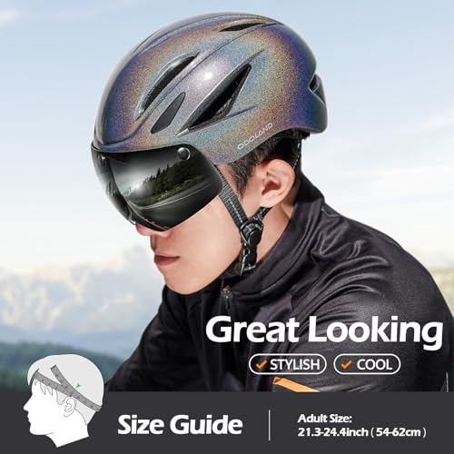 Odoland Bike Helmet with Magnetic Sun Visor for Adults, Glasses-Friendly Design Adjustable Dial Cycling Helmet for Men & W...