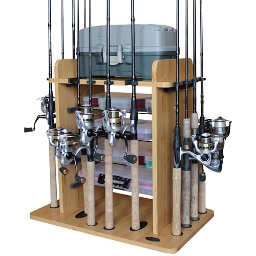 Rush Creek Creations Fishing Rod Holder for 14 Saltwater/Freshwater Rods, Fishing Pole Holder w/ up to 4 Fishing Gear Tack...