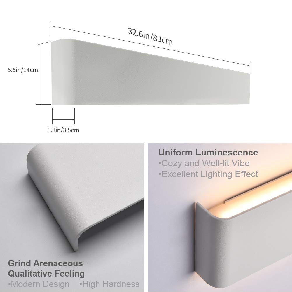 Aipsun Modern LED Vanity Light Fixture, 30W, 32.6 inch, Warm White 3000K, Aluminum, Up and Down Wall Light, GWA065-830-Bai