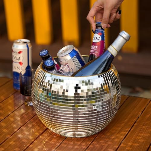 Favation Disco Ice Bucket for Parties - 9.8 Inch Disco Ball Theme Party Decorations, Mirror Sliver Disco Ball Decor,Dazzli...