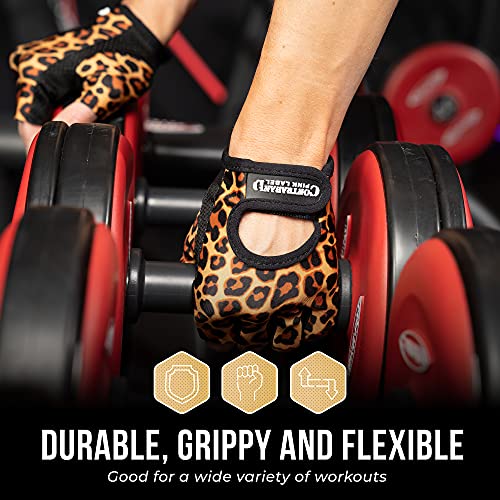 Contraband Pink Label 5297 Womens Design Series Leopard Print Lifting & Rowing Gloves (Pair) - Lightweight Vegan Medium Pa...