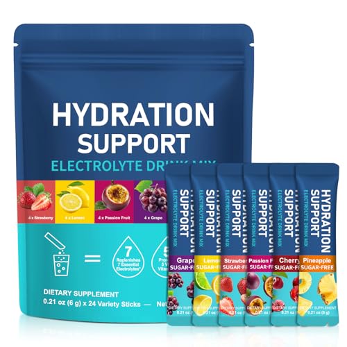 Zero Sugar Electrolyte Hydration Powder Variety Pack – Single-Serve Stick Packs for Keto & Low Carb – 6 Natural Fruit Flav...