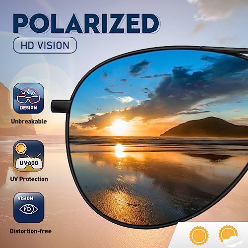 phikttu Sunglasses Men Polarized Aviator Sunglasses for Men Women Fishing Driving Sun glasses Metal Frame UV400 Protection