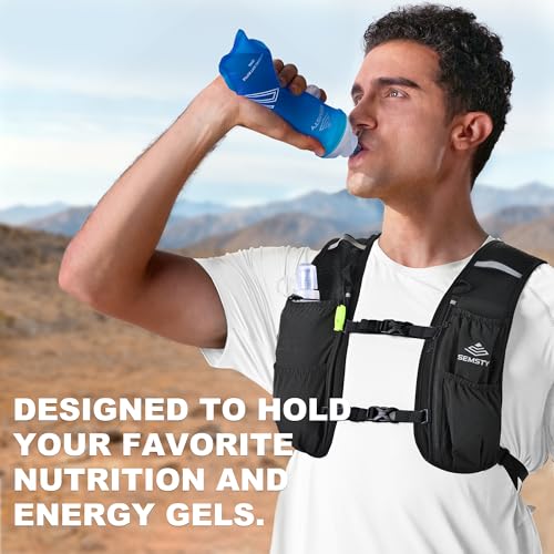 SEMSTY Running Vest for Women Men, 5L Hydration Vest with Dual 500ml Soft Flask, Lightweight Water Backpack, Adjustable Ch...