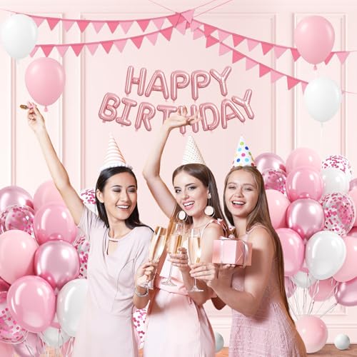 Light Pink and White Balloons, 60pcs 12inch Pearl Light Baby Pink Confetti White Balloons for Wedding Bridal Shower Baby S...