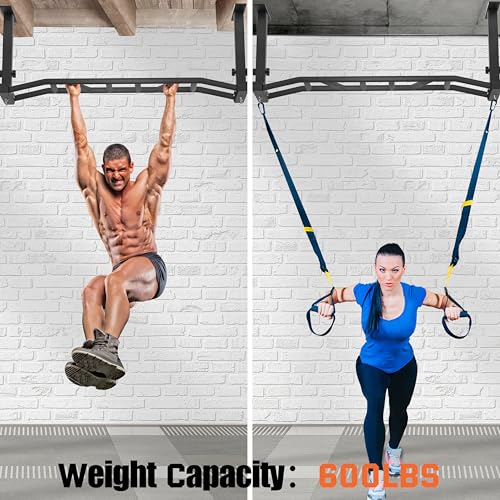 HWOOUSA 48" Ceiling Mount Pull Up Bar - Heavy Duty Multi-Grip Chin Up Bar for Garage/Home Gym and Strength Training, Adjus...